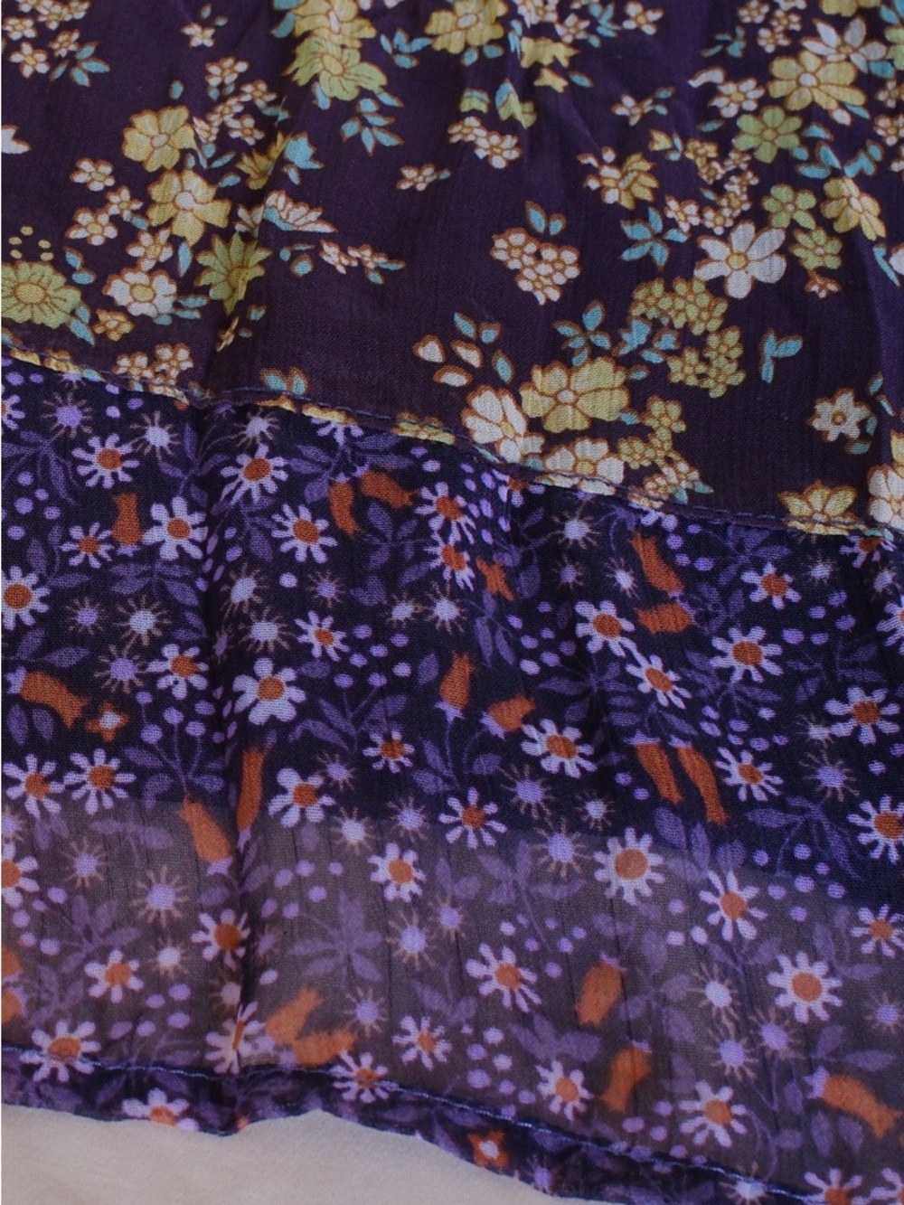 Fire Los Angeles Floral Babydoll Dress Flutter Sleeve Boho Purple Size L - Picture 7 of 10